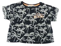 Černé crop tričko s palmami a nápisem H&M