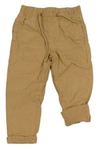 Hnědé plátěné podšité cuff kalhoty zn. Pocopiano