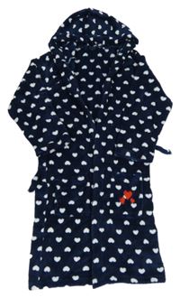 Tmavomodrý plyšový župan se srdíčky