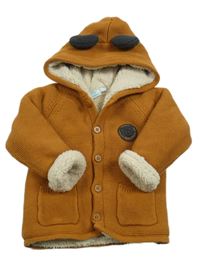 Medový propínací zateplený svetr s Mickeym a kapucí Orchestra 