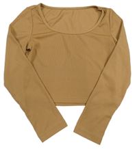 Okrové žebrované crop triko Shein