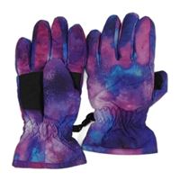 Fialovo-růžové galaxy šusťákové prstové zimní rukavice 
