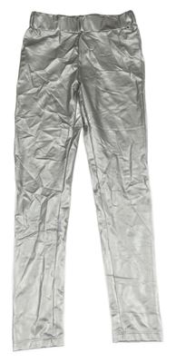 Stříbrné lesklé koženkové legíny WE