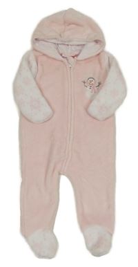 Růžovo-bílá plyšová kombinéza se sněhulákem a kapucí Penelopemack