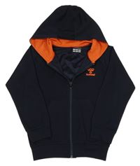 Tmavomodro-červená sportovní propínací mikina s logem a kapucí Hummel 