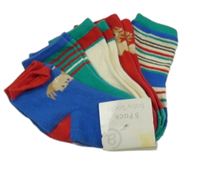 Nové - 5set - 5x Tmavomodro-smetanovo-červeno-zelené ponožky 