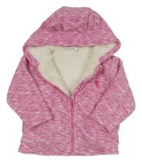 Růžová melírovaná fleecová propínací zateplená mikina s kapucí Ergee