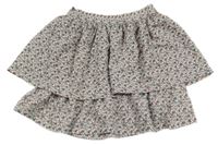 Bílo-tmavomodro-oranžová kětovaná vrstvená sukně 