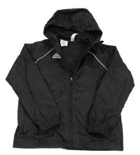 Černá šusťáková sportovní bunda s logem a kapucí Adidas