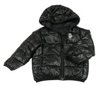 Černá šusťáková lesklá přechodová bunda s pandou a kapucí 