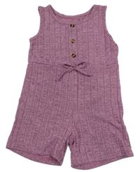 Růžový melírovaný úpletový kraťasový overal 