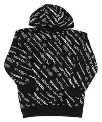 Černo-bílá mikina s nápisy a kapucí - Pudsley George