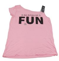 Neonově růžové asymetrické tričko s nápisem Page one young