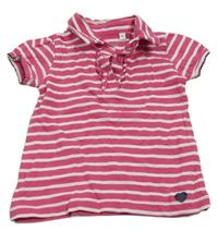 Fuchsiovo-bílé pruhované tričko s límečkem Goood