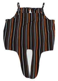 Černo-rezavo-bílý pruhovaný crop top s vázáním New Look
