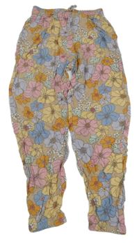 Béžovo-barevné květované lehké cuff kalhoty H&M