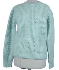 Dámský světlemodrý třpytivý vzorovaný svetr s flitry Primark 