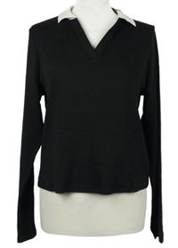 Dámské černé žebrované crop triko s límečkem New Look 