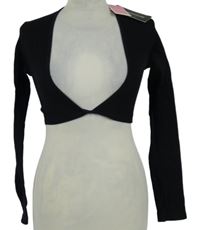 Nové - Dámské černé žebrované elastické crop triko PrettyLittle Thing