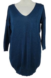 Dámská tmavomodrá třpytivá svetrová tunika