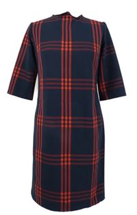 Dámské tmavomodro-červené kostkované šaty s límečkem 
