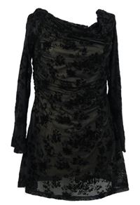Dámské černé kytičkované tylové šaty s lodičkovým výstřihem Shein 