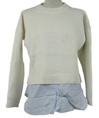 Dámský bílý svetr se světlemodrou halenkovou vsadkou Primark 