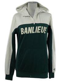 Pánská tmavozeleno-bílá sportovní mikina s nápisem a kapucí Banlieue