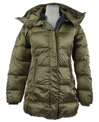 Dámský bronzový šusťákový zimní péřový kabát s kapucí Cinque