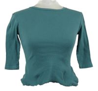 Dámské modrozelené žebrované crop triko 