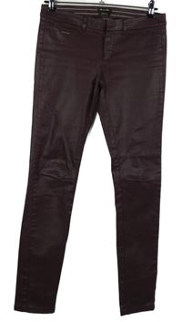 Dámské vínové koženkové skinny kalhoty Massimo Dutti 