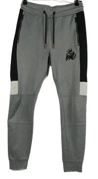 Pánské šedo-černo-bílé sportovní tepláky Kings 