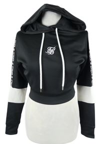 Dámská černo-bílá sportovní crop mikina s logem a kapucí Siksilk 