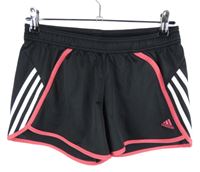 Dámské černo-růžové sportovní kraťasy s pruhy Adidas