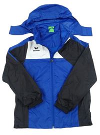Modro-černo-bílá šusťáková sportovní bunda s logem a kapucí Erima