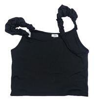 Černý žebrovaný crop top River Island