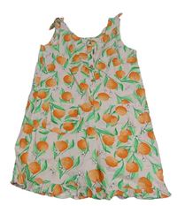 Světlerůžový plátěný kraťasový overal s pomeranči zn. Primark