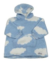 Světlemodrá huňatá oversize mikina s mraky a kapucí Primark vel.104-116