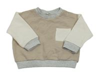 Béžovo-bílo-šedá mikina s kapsou zn. M&S