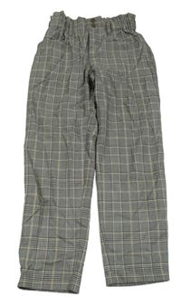 Černo-bílo-béžové kostkované paper bag kalhoty Zara