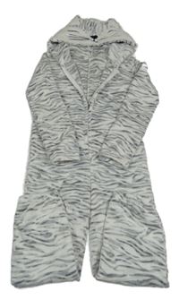 Bílo-šedá vzorovaná chlupatá kombinéza s kapucí Lipsy London