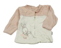 Růžovo-bílé žebrované propínací mikina s králíčkem