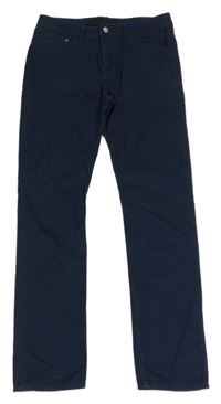 Tmavomodré plátěné slim kalhoty H&M