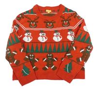 Červený crop svetr s vánočními obrázky