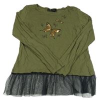 Khaki triko s motýlky a volánkem bpc
