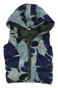 Modro-tmavomodrá šusťáková zateplená vesta s autem a kapucí Hema