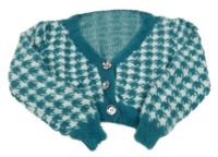 Petrolehovo-bílé vzorované pletené bolerko 