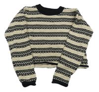 Béžovo-černý pruhovaný crop svetr primark