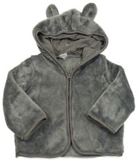 Šedá chlupatá propínací mikina s kapucí