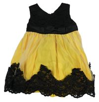 Žluto-černé tylovo/krajkové šaty 